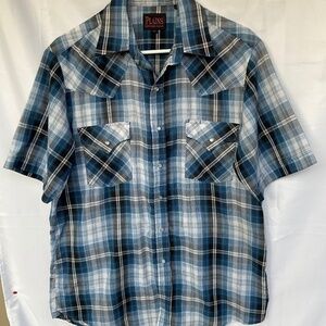 MEN’s PLAINS WESTERN SHIRT PEARL SNAP BUTTON SIZE M